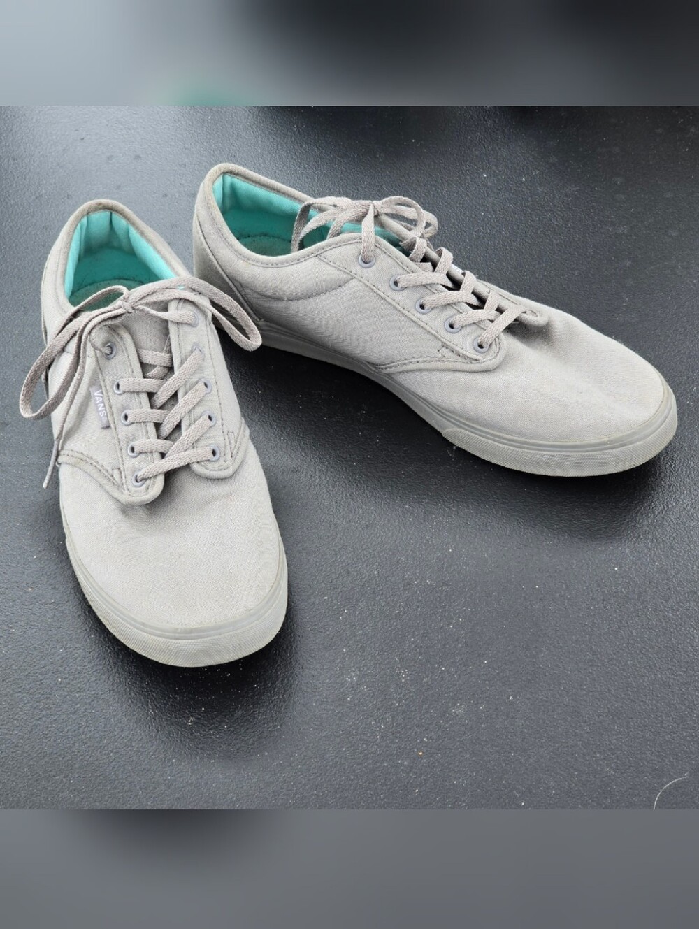 Vans Atwood Monochrome Grey Canvas Low-Top Sneakers with Teal Insoles
